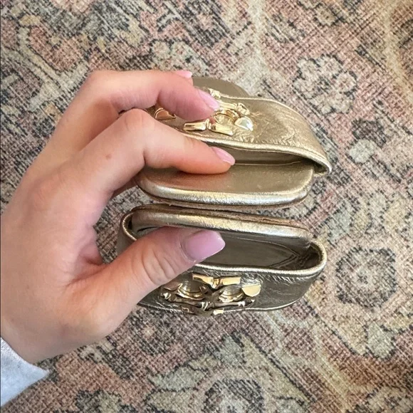 Tory Burch Metallic Gold Logo Slide Sandals - Picture 2 of 3